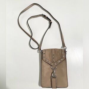 Rebecca Minkoff Taupe Leather Crossbody Bag with Stud Accents Cellphone cons